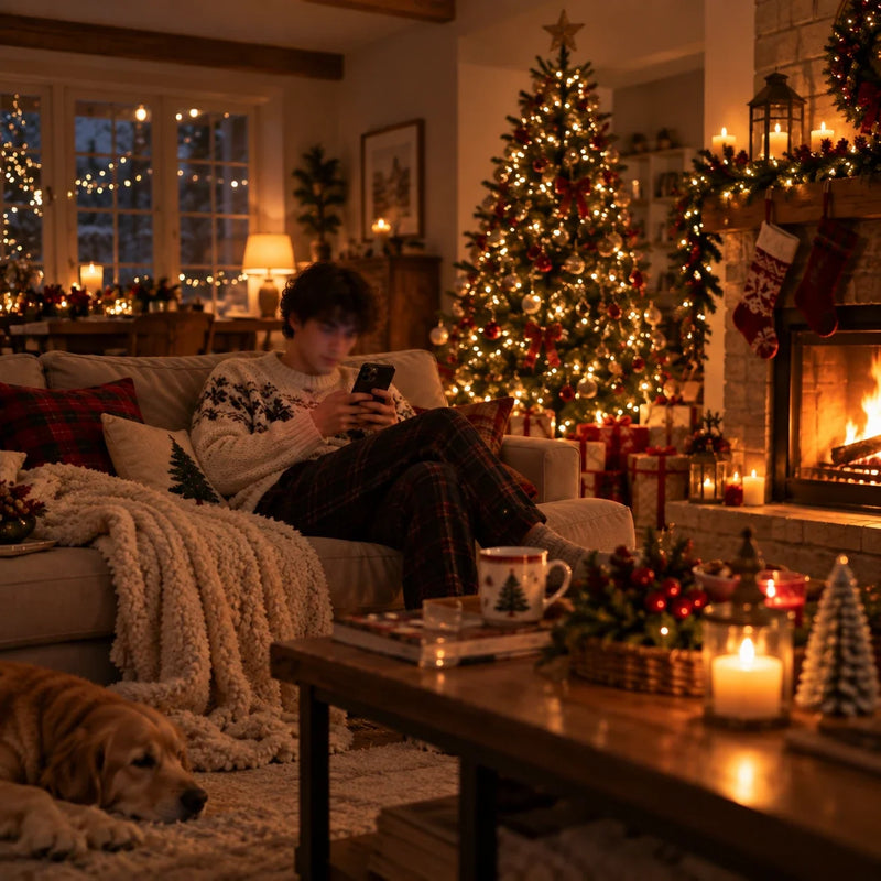 Commande du calendrier sur le canapé, le soir de Noël