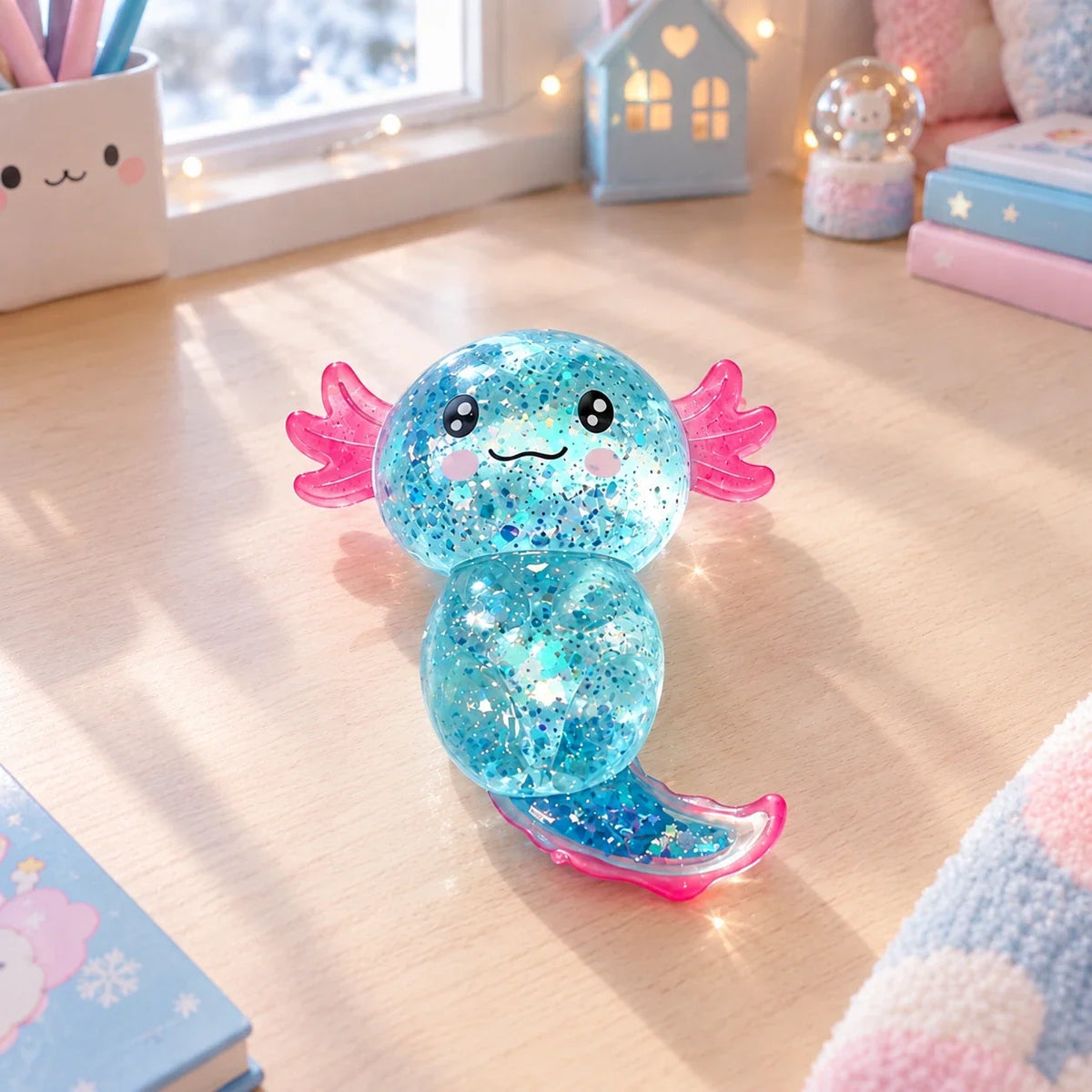 Squishy axolotl pailleté bleu