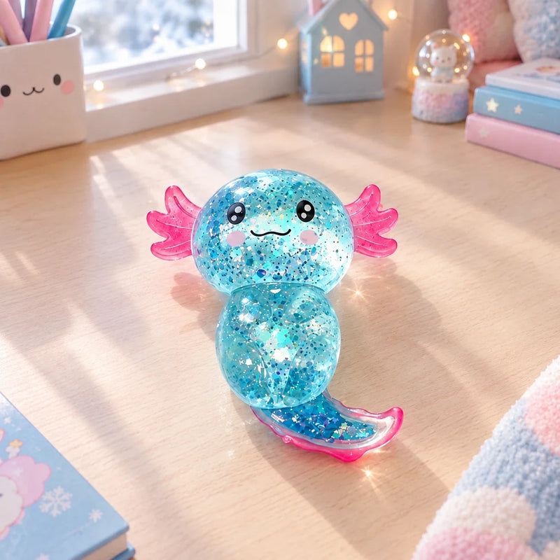 Squishy axolotl pailleté bleu