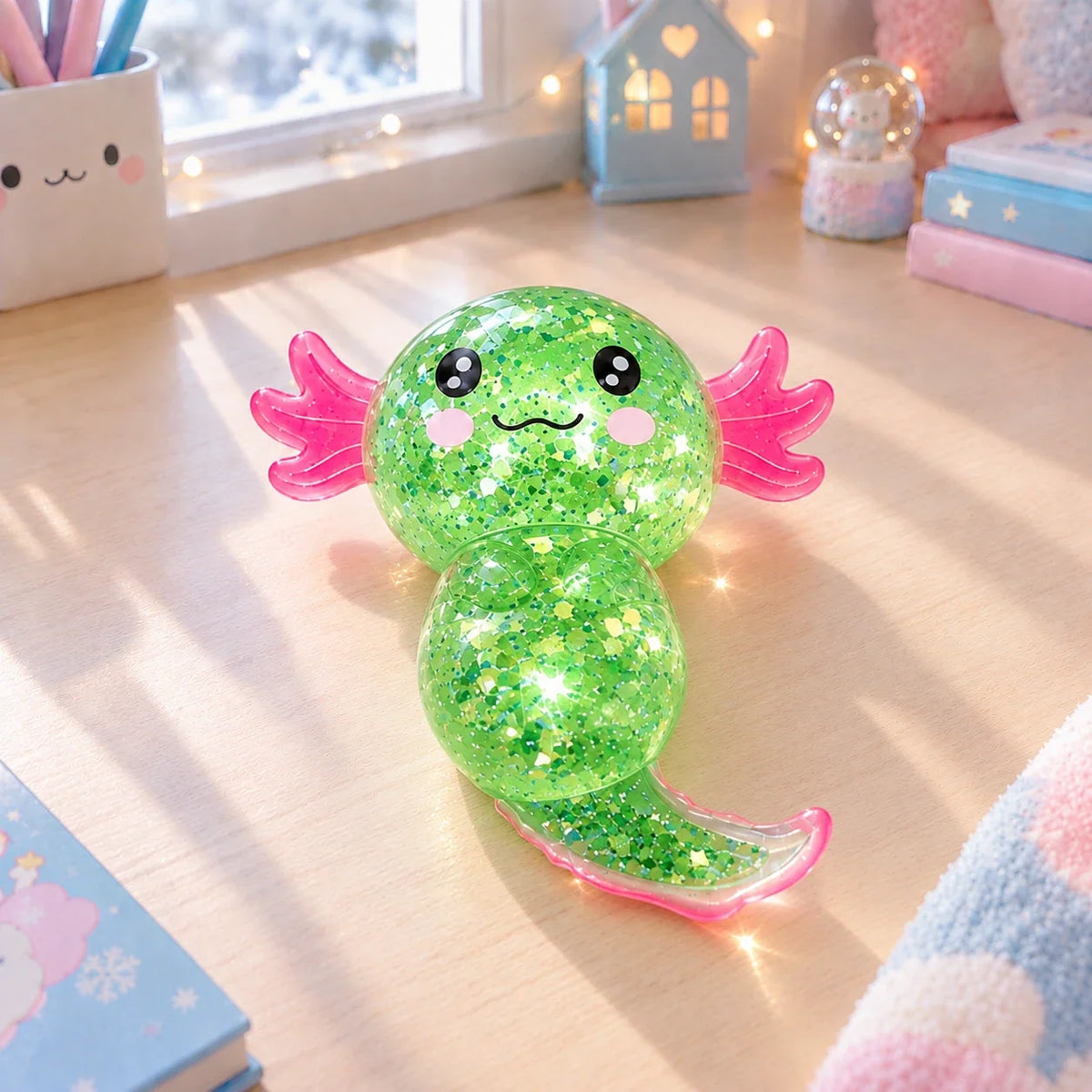 Squishy axolotl pailleté vert