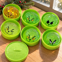 Les 6 squishys dumplings verts pailletés dans leurs petites boîtes